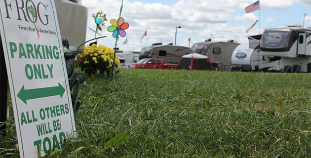 RVs parked at a rally